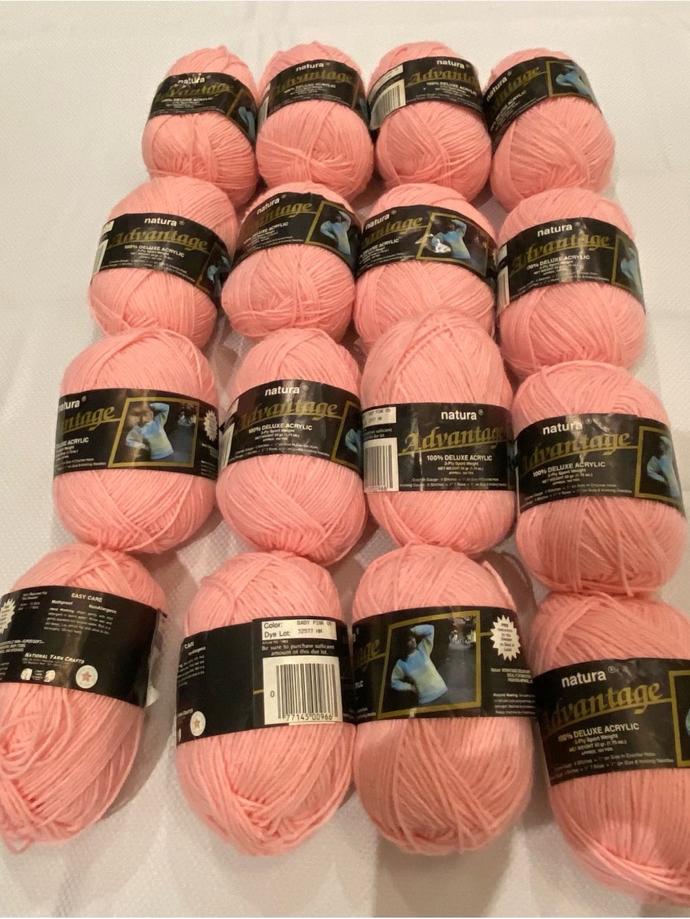 Natura Advantage Soft Pink Acrylic Yarn - 16 skein Pack